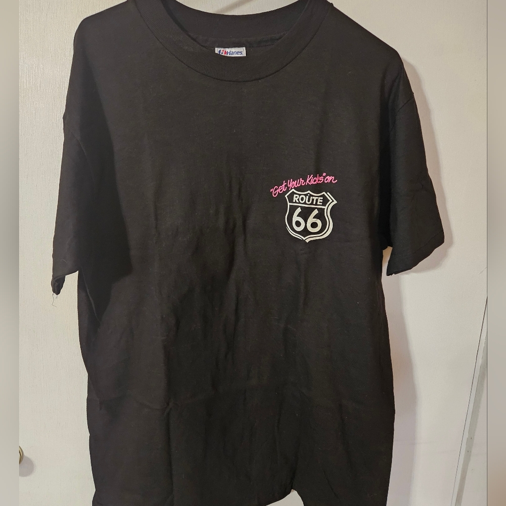 1990s Route 66 Kids Black Tee with Pink Accents